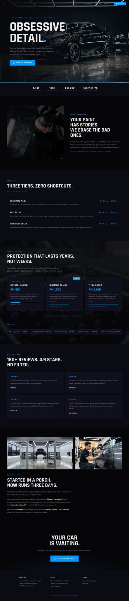 APEX Auto car detailing website by Kraf Digital