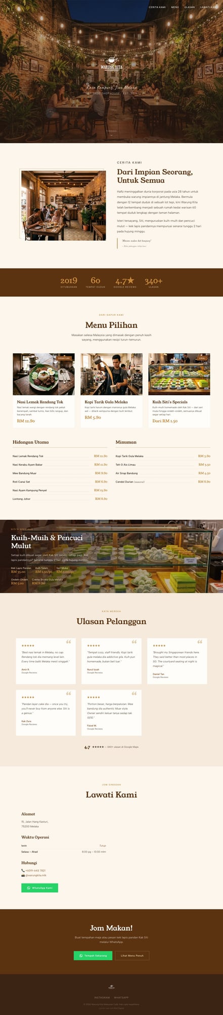 Warung Kita Malaysian café website by Kraf Digital