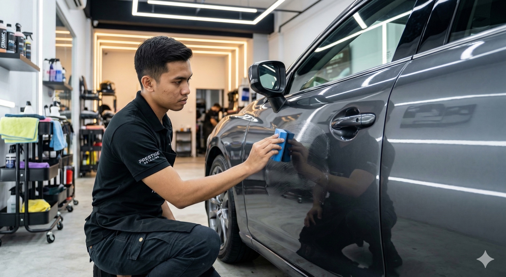 Akmal applying ceramic coating