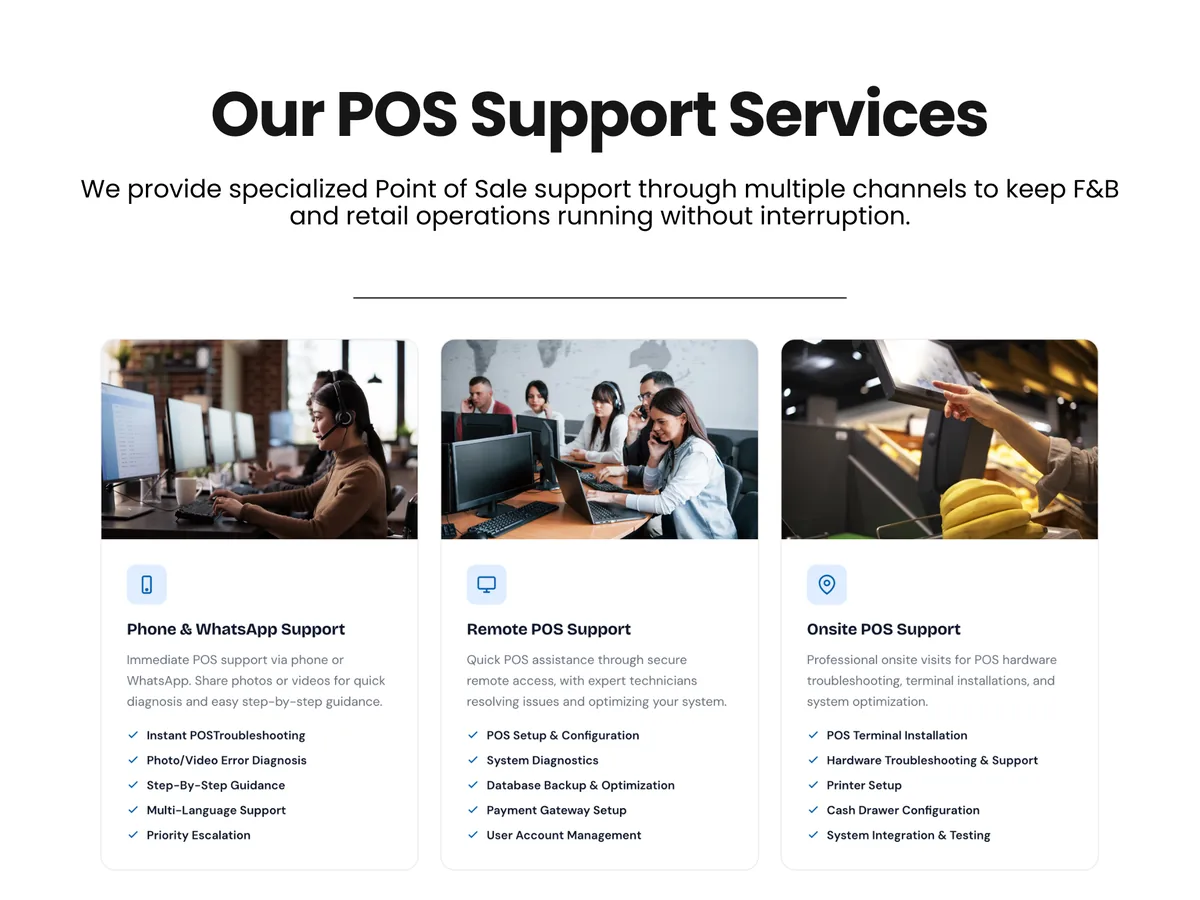Overview of GOPOS 365 phone, remote and onsite POS support services